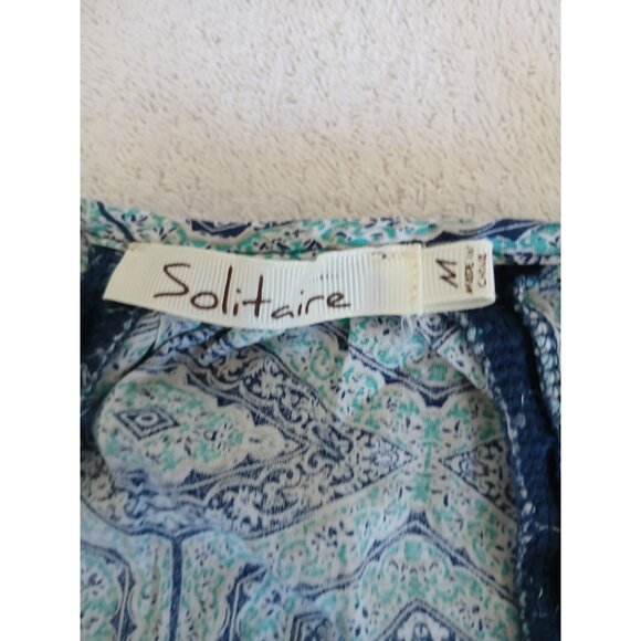 Solitaire Womens Blouse Top Navy & Green Crochet Sleeveless Tank w/ Tassels Boho - Picture 9 of 9